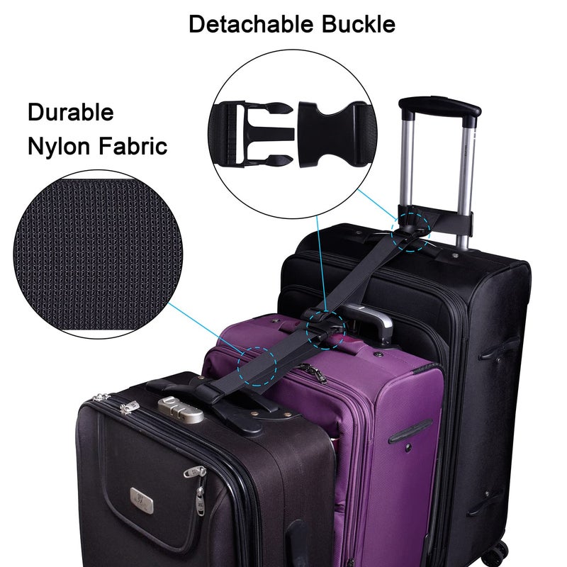 Wisdompro 2 Pcs Add a Bag Luggage Strap, Heavy Duty Adjustable Suitcase Belt Travel Attachment Travel Accessories for Connecting Your Luggage Together - Black (T-Type and Normal) - Image 2