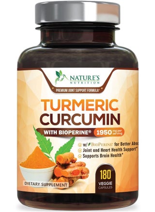 Turmeric Curcumin with BioPerine 95% Standardized Curcuminoids 1950mg - Black Pepper for Max Absorption, Natural Joint Support, Nature's Tumeric Extract, Herbal Supplement, Non-GMO - 180 Capsules - pzsku/ZDA9F5B8EB0A3FB64DE4DZ/45/_/1689270823/be0fec84-eccb-46c5-96db-4d1cd2b822b7