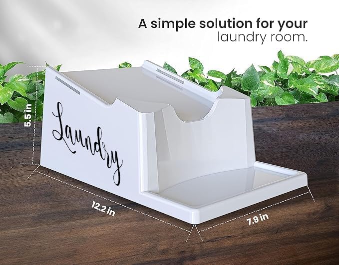 Skywin Laundry Detergent Holder Organizer and Drip Tray for Laundry Room Organization (White with Print) - Soap Cup Storage Tray for Laundry Detergent Containers - Laundry Detergent Dispenser Pedestal - Image 2