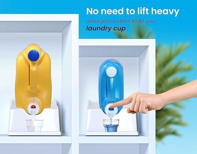 Skywin Laundry Detergent Holder Organizer and Drip Tray for Laundry Room Organization (White with Print) - Soap Cup Storage Tray for Laundry Detergent Containers - Laundry Detergent Dispenser Pedestal - Image 3