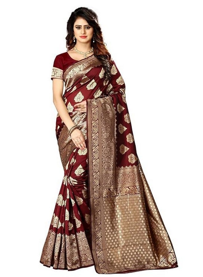 sanu silk Sanu silk Pure Kanjivaram Soft Banarasi Silk Saree For Women & Girls With Unstitched Blouse Piece (Maroon)  - Image 1