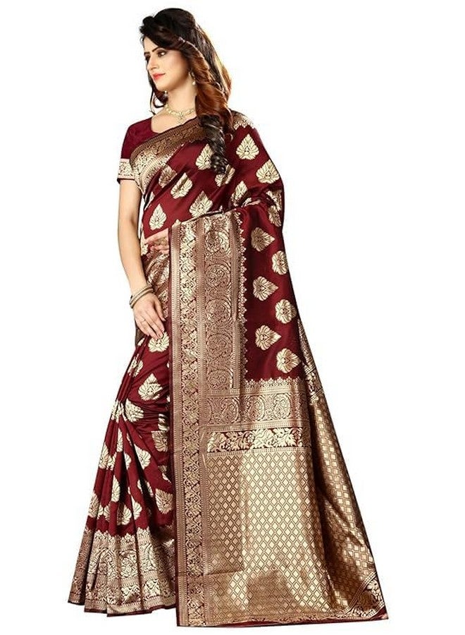 sanu silk Sanu silk Pure Kanjivaram Soft Banarasi Silk Saree For Women & Girls With Unstitched Blouse Piece (Maroon)  - Image 3