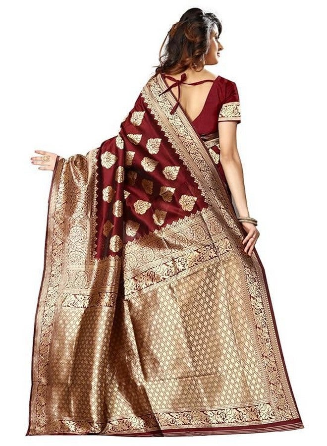 sanu silk Sanu silk Pure Kanjivaram Soft Banarasi Silk Saree For Women & Girls With Unstitched Blouse Piece (Maroon)  - Image 2
