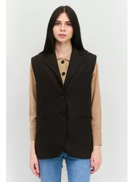 MANGO Women Regular Fit Sleeveless Textured Waistcoat, Dark Brown  - Image 1