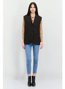 MANGO Women Regular Fit Sleeveless Textured Waistcoat, Dark Brown  - Image 4