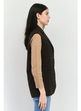 MANGO Women Regular Fit Sleeveless Textured Waistcoat, Dark Brown  - Image 3