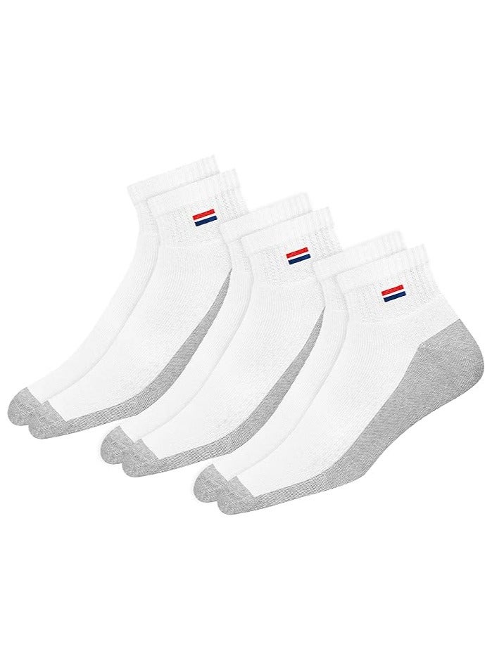 NAVYSPORT NAVYSPORT Men's Ankle Solid Cotton Cushion Comfort Quarter Socks, Pack of 3 (Free Size, White)  - Image 1