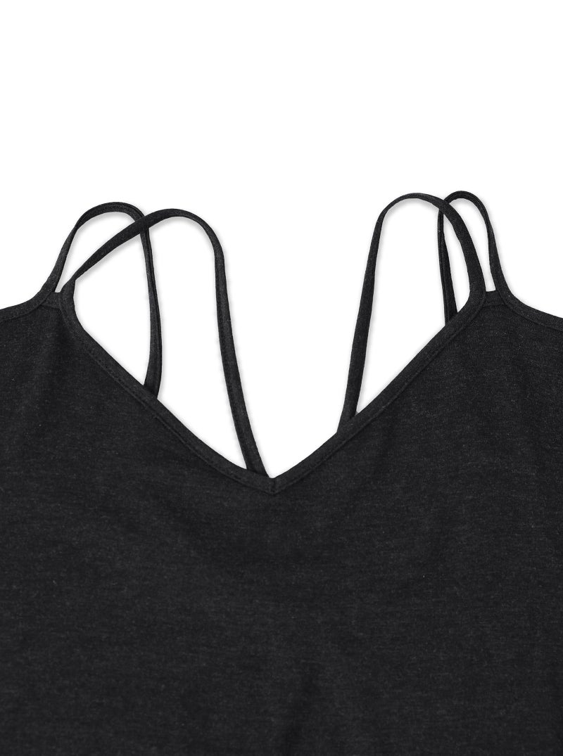LilyCoco Womens V Neck T Shirts Sexy Cropped Cold Shoulder Tops Open Back Top Black Large - Image 3