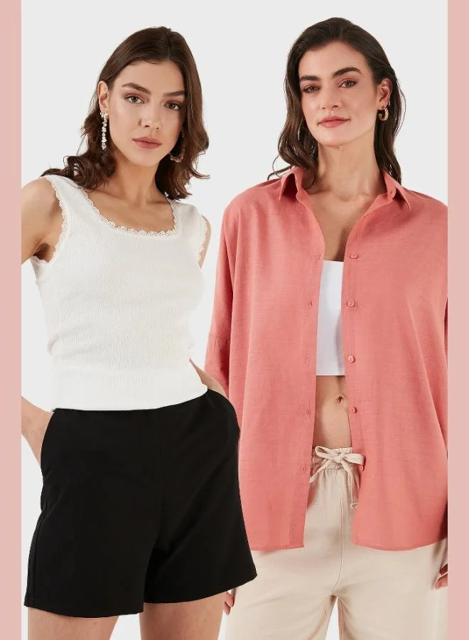 Lela Lela Stretch Cotton Oversize Fit 2-Pack Shirt-Undershirt Set Women's SHIRT-Undershirt Set 67810014979S2