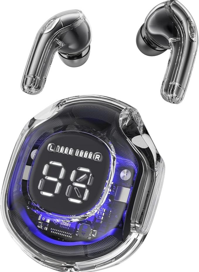 سماعات أذن لاسلكية بتقنية البلوتوث 5.3، سماعات رأس مع شاشة عرض الطاقة LED، سماعات أذن صغيرة بتصميم كريستالي مع علبة شحن لاسلكية، تحكم باللمس، ميكروفون مدمج، سماعات رياضية مقاومة للماء (أسود). - Image 1