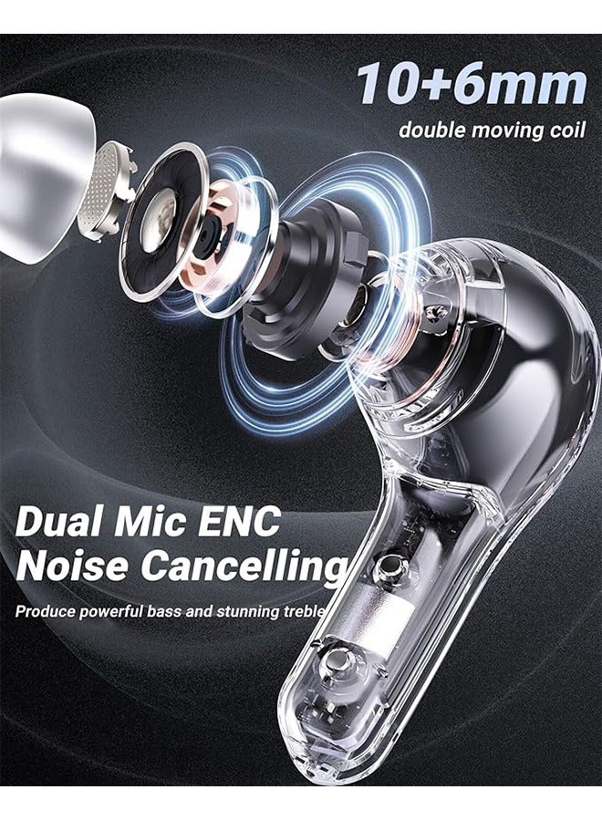 سماعات أذن لاسلكية بتقنية البلوتوث 5.3، سماعات رأس مع شاشة عرض الطاقة LED، سماعات أذن صغيرة بتصميم كريستالي مع علبة شحن لاسلكية، تحكم باللمس، ميكروفون مدمج، سماعات رياضية مقاومة للماء (أسود). - Image 2