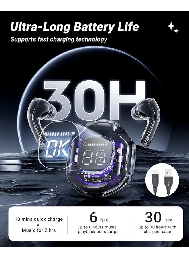 سماعات أذن لاسلكية بتقنية البلوتوث 5.3، سماعات رأس مع شاشة عرض الطاقة LED، سماعات أذن صغيرة بتصميم كريستالي مع علبة شحن لاسلكية، تحكم باللمس، ميكروفون مدمج، سماعات رياضية مقاومة للماء (أسود). - Image 3