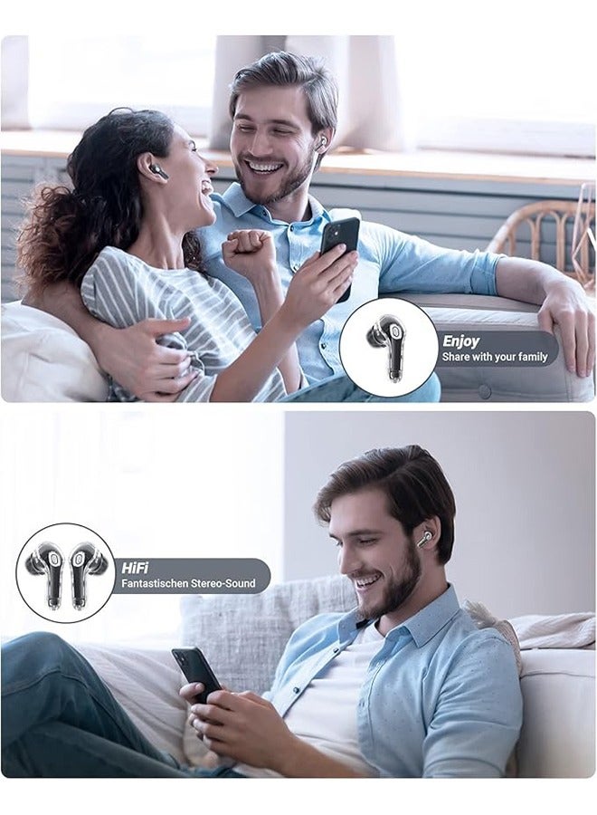 سماعات أذن لاسلكية بتقنية البلوتوث 5.3، سماعات رأس مع شاشة عرض الطاقة LED، سماعات أذن صغيرة بتصميم كريستالي مع علبة شحن لاسلكية، تحكم باللمس، ميكروفون مدمج، سماعات رياضية مقاومة للماء (أسود). - Image 4