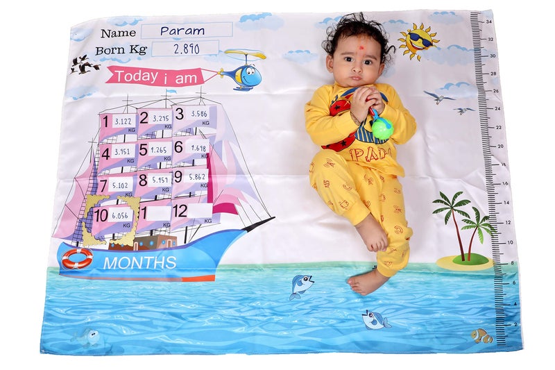 Keshav Creation Baby Boy's and Baby Girl's Monthly Milestone Forever Love Growth Chart Picture Blanket with Month Marker Multicolour 0 to 12 Months_Ship_1 - Image 1