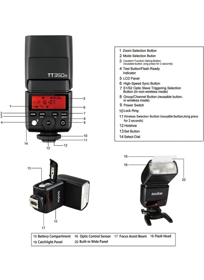 جودوكس فلاش كاميرا GODOX TT350N TTL لكاميرات نيكون GN36 1/8000s HSS ميني سبيد لايت  - Image 5