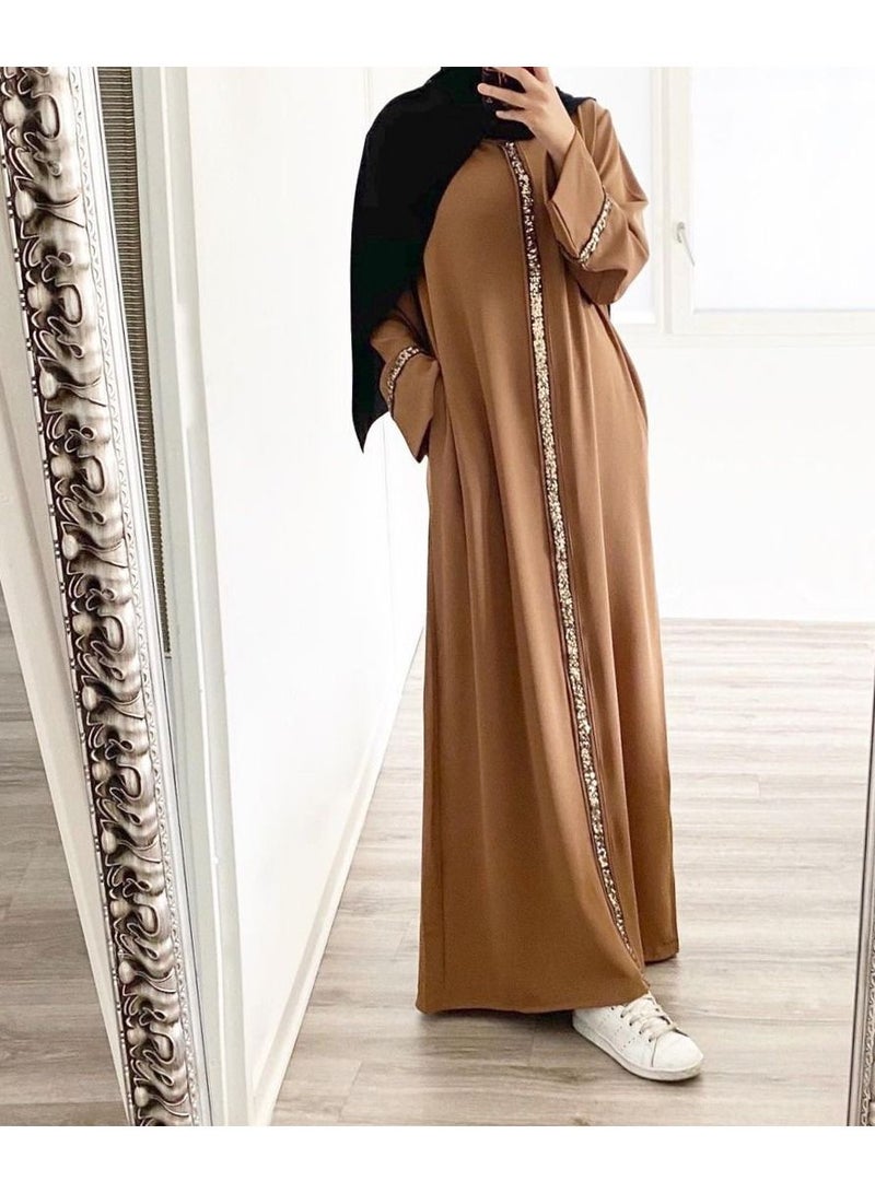 KUYING Muslim Women's Cardigan Robe Sequin Dress  - Image 1