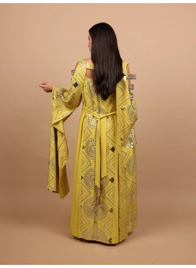 IKKXA  IKKXA Sage Scalloped Embroidered Jalabiya IK1111 Yellow for Women | Best Price UAE