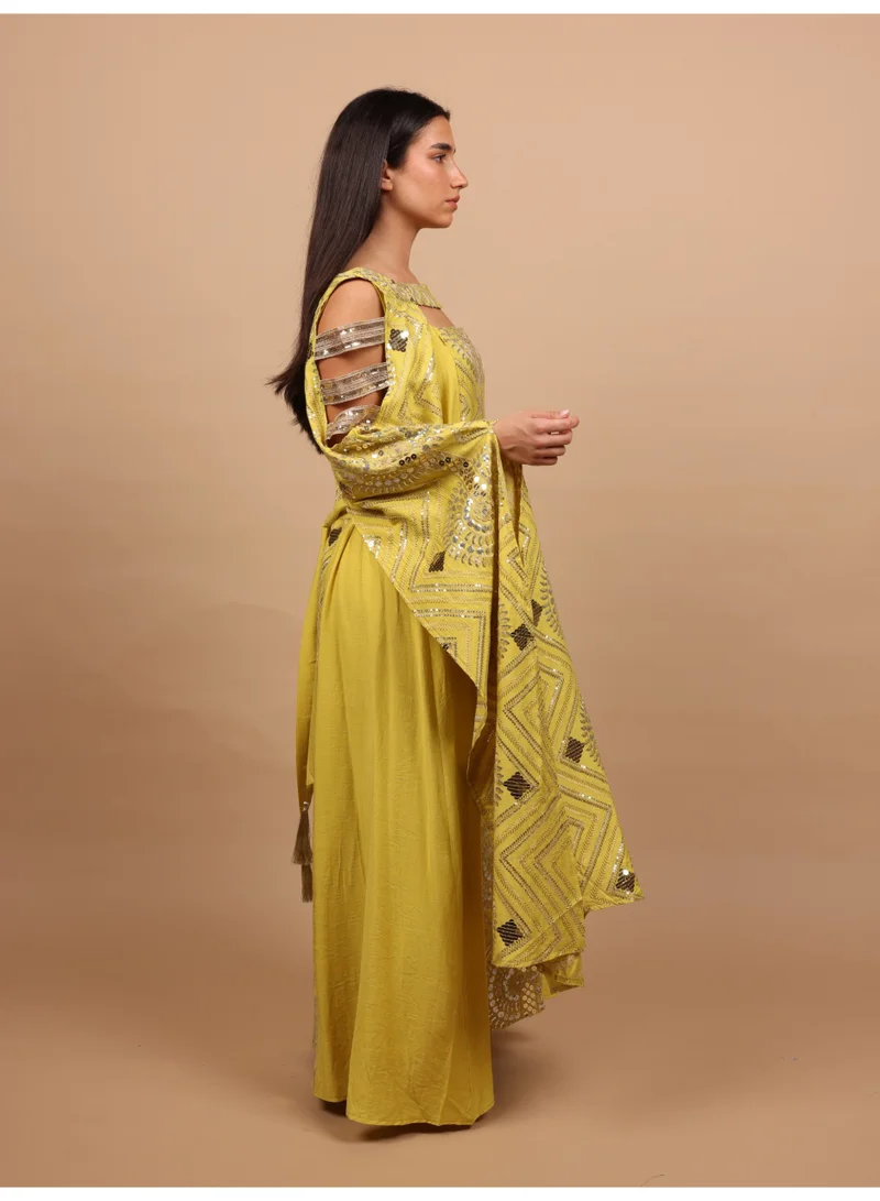 IKKXA  IKKXA Sage Scalloped Embroidered Jalabiya IK1111 Yellow for Women | Best Price UAE