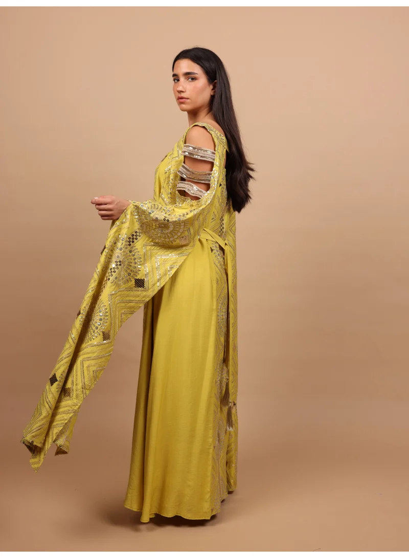 IKKXA  IKKXA Sage Scalloped Embroidered Jalabiya IK1111 Yellow for Women | Best Price UAE