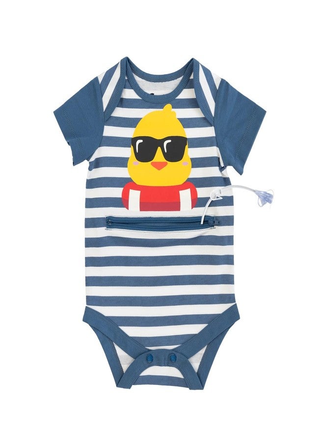 Spoonie Threads Navy Striped Duckie Short-Sleeve Tummy Zip Bodysuit | Preemie to 24M | G-Tube, Ostomy, Catheter, NICU/PICU, Port-friendly adaptive clothing [Preemie] | [Navy] - Image 2