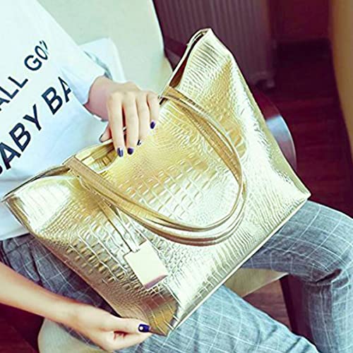 Valentoria Large Tote Shoulder Purse Stylish Metal Crocodile Woman Ladies Handbag Work Bag Ladies Mom Grandmother Gifts Gold - Image 4