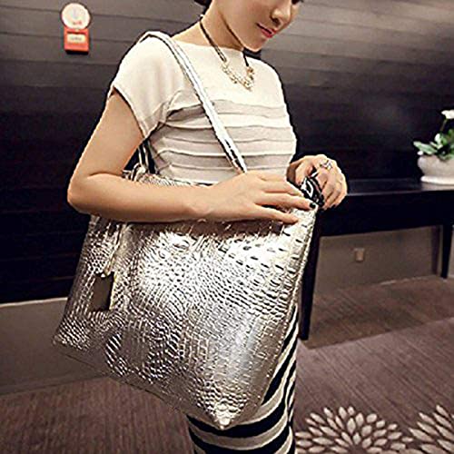 Valentoria Large Tote Shoulder Purse Stylish Metal Crocodile Woman Ladies Handbag Work Bag Ladies Mom Grandmother Gifts Gold - Image 5