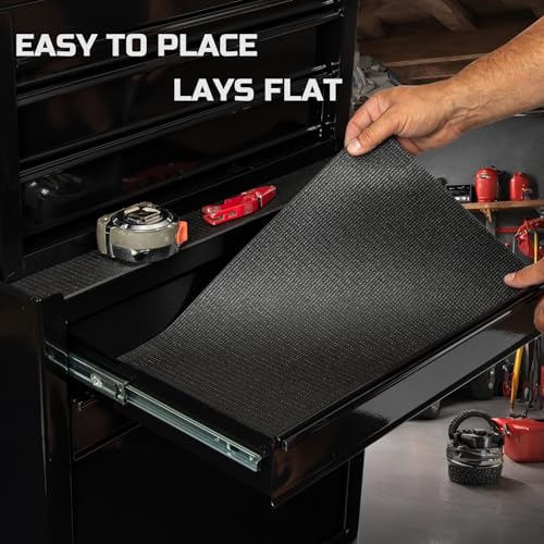 ONREVA Tool Box Liner 24 inch Wide x 24 Ft Large, Toolbox Drawer Liners, Heavy Duty Shelf Rubber Mat, Non Slip Pad Organizer for Rolling Tool Chest Drawers, Cabinet, Workbench, Black - Image 5