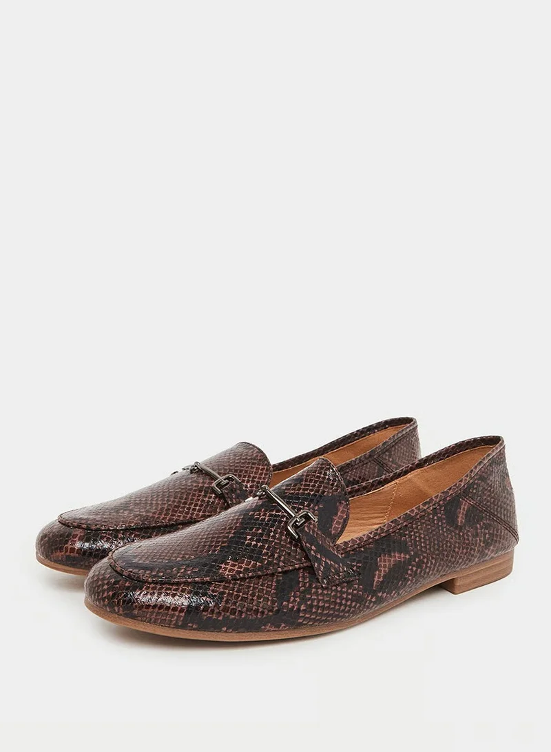 Styli Brown Snake Print Flat Loafers