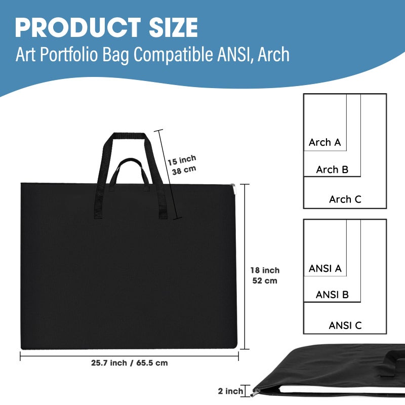 ZKOO Art Portfolio Bag, Light Weight Art Canvas Portfolio Case with Nylon Shoulder Strap, Carrying Storage Case for Artwork, Poster, Sketching, and Drawing (Compatible 18 * 24 Inch-Black) - Image 2