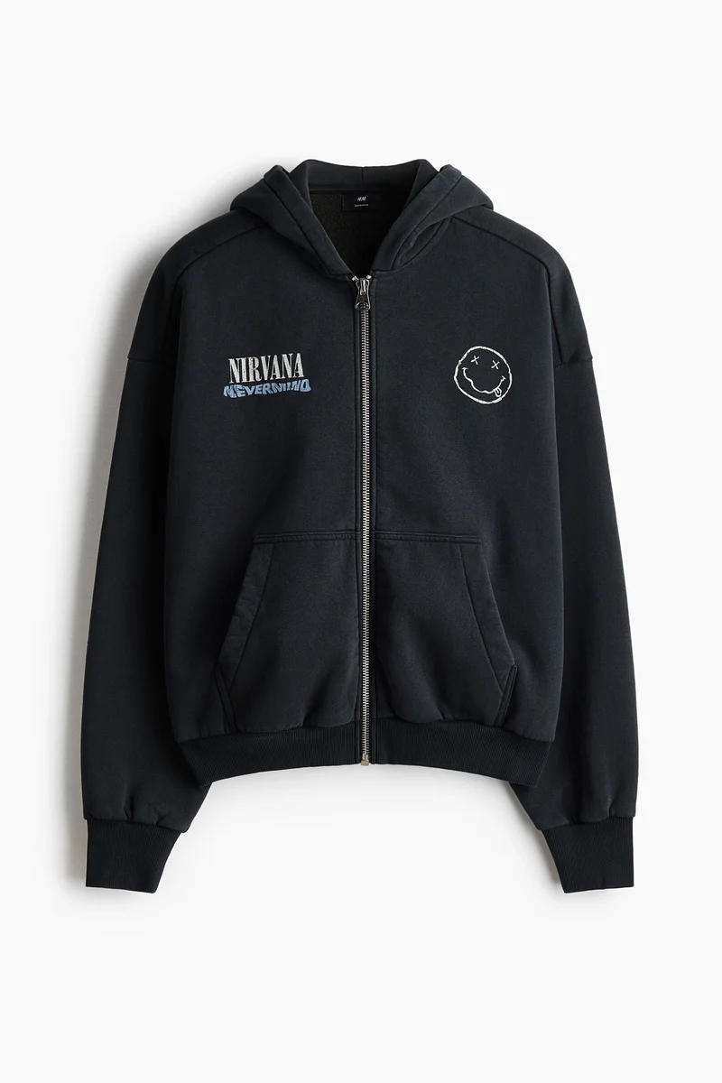 Oversized Fit Printed zip-through hoodie