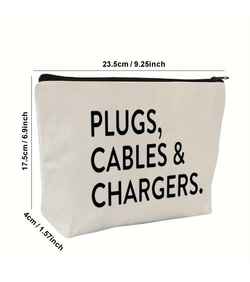 White Fabric Charger and Cable Organizer Pouch for Travel Home Office - Image 4