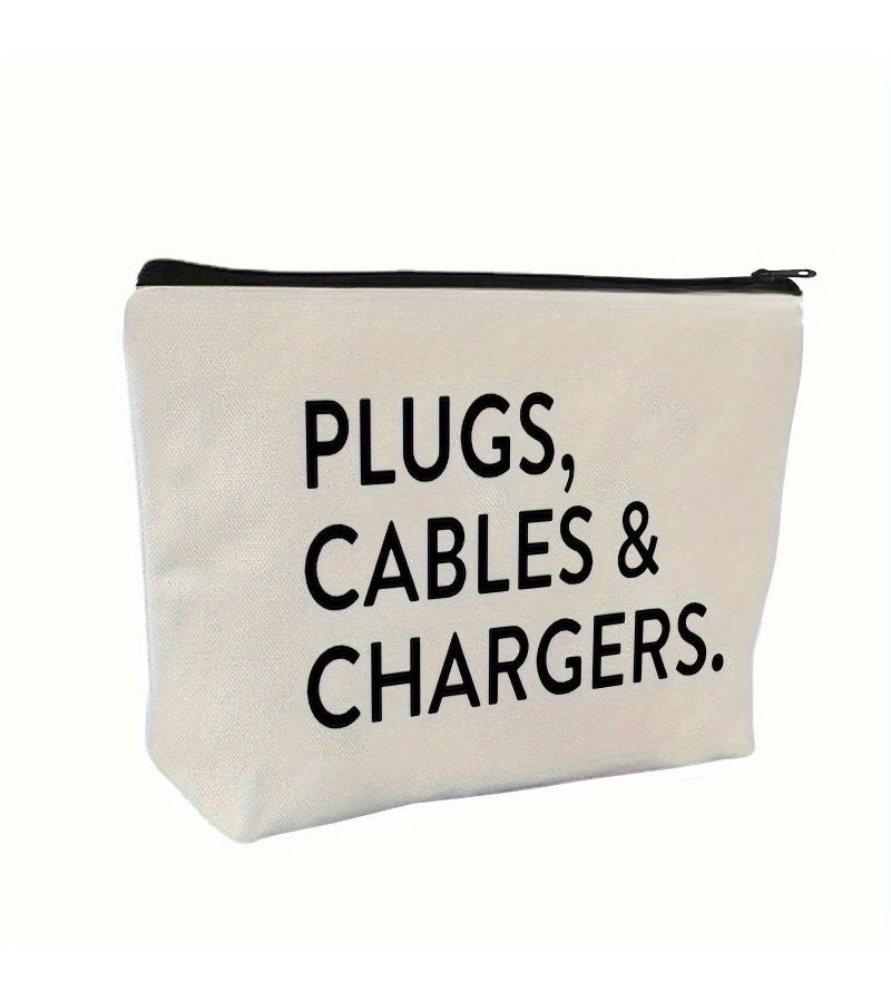 White Fabric Charger and Cable Organizer Pouch for Travel Home Office - Image 1
