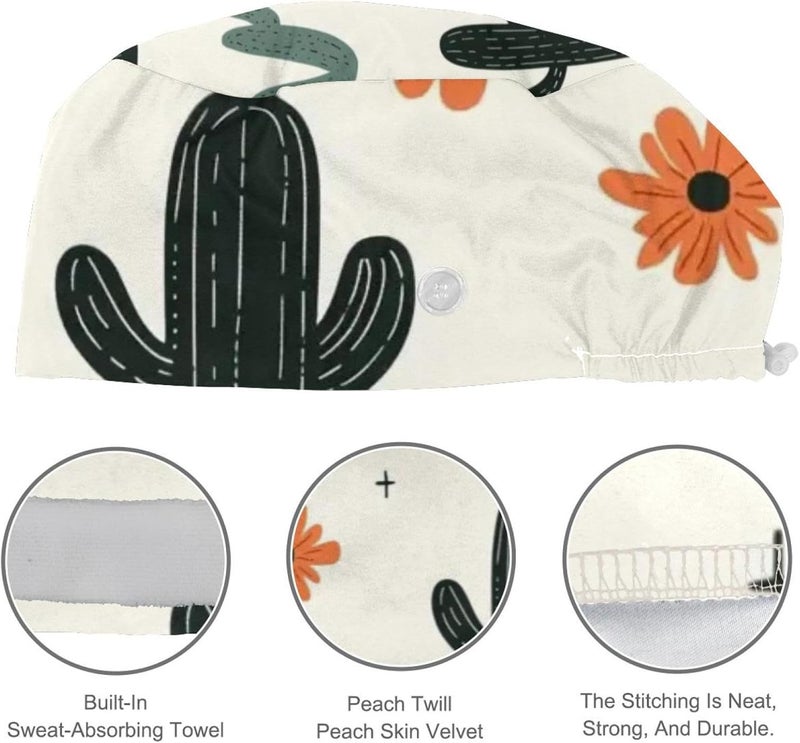 4 Packs Cowboy Hat Cactuses Western Adjustable Scrub Cap Hat, Working Hat Sweatband for Woman - Image 4