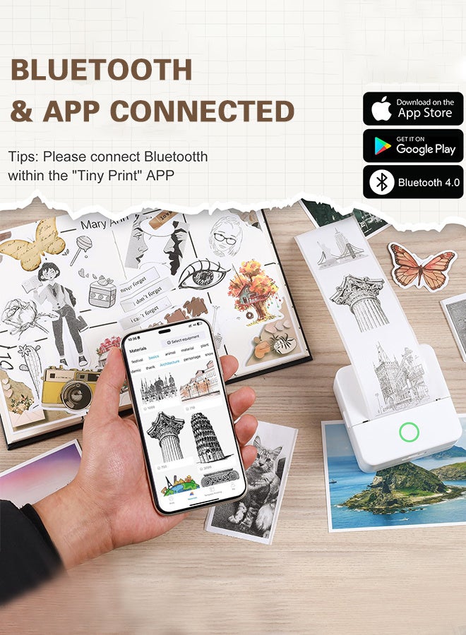 Mini Thermal Printer, Label Printer, Resolution 203 DPI, Direct Thermal Transfer Wireless Printer, Mini Mobile Photo Printer, USB Bluetooth Connection, with 1 Roll of Thermal Paper, Support Android - Image 5