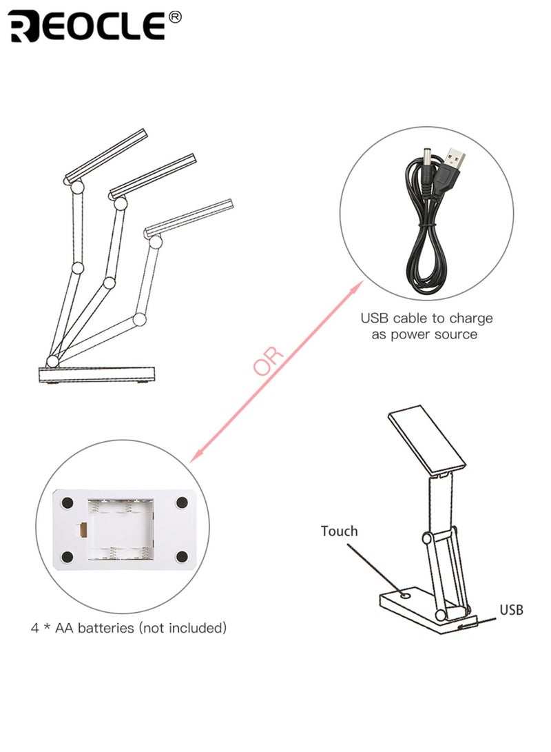 ريوكل مصباح مكتب LED قابل للطي مع حماية للعين شاحن يو إس بي سطوع قابل للتعديل بدرجتين مصباح قراءة محمول مثالي لغرف السكن المكتب المدرسة - Image 5