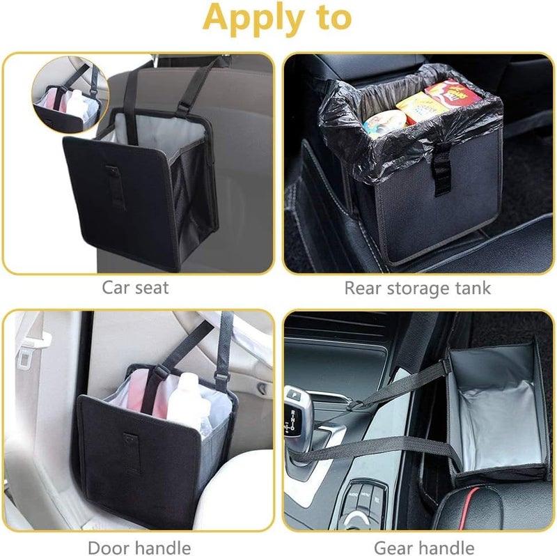 AYADA Folding Car Rubbish Bin with Adjustable Lanyard - Portable Waterproof Organizer (7L, Black) - Image 2
