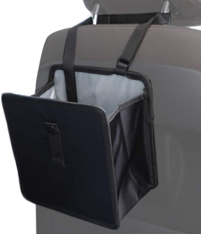 AYADA Folding Car Rubbish Bin with Adjustable Lanyard - Portable Waterproof Organizer (7L, Black) - Image 1
