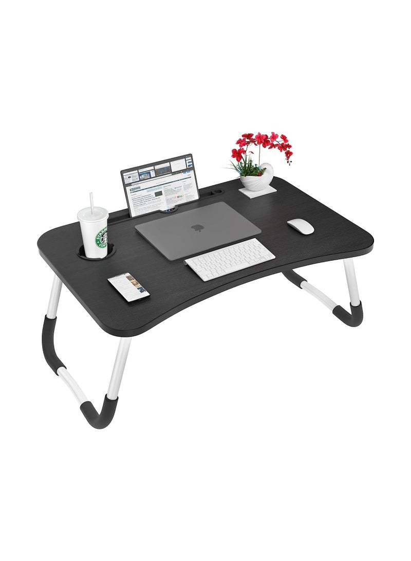 Huitich Wood Multi Purpose Laptop Desk For Study And Reading With Foldable Non Slip Legs Reading Table Tray Black - Image 1