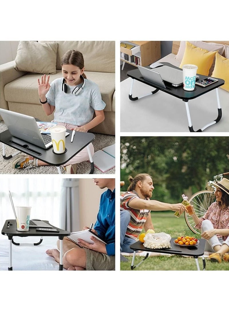 Huitich Wood Multi Purpose Laptop Desk For Study And Reading With Foldable Non Slip Legs Reading Table Tray Black - Image 5