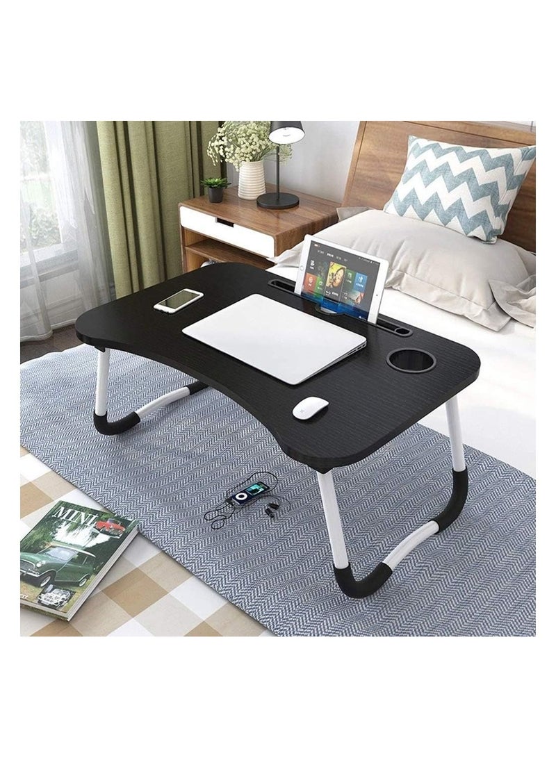 Huitich Wood Multi Purpose Laptop Desk For Study And Reading With Foldable Non Slip Legs Reading Table Tray Black - Image 2