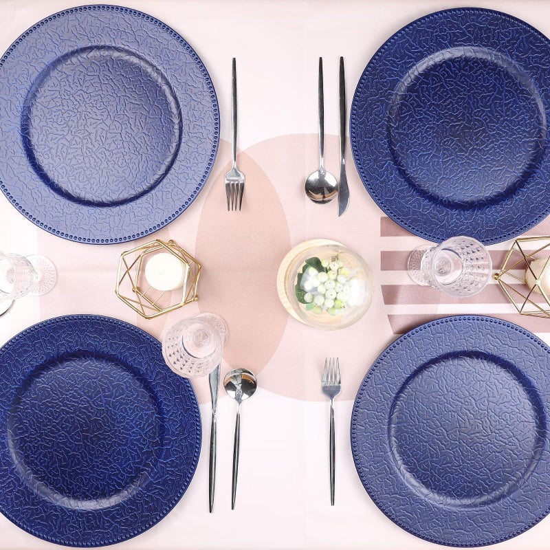 SforGUVA Navy Blue Chargers for Dinner Plates with Beaded Rims, Set of 12 Plastic Bulk Wedding Charger Plates for Thanksgiving, Christmas, Holiday Party Table Setting. - Image 5