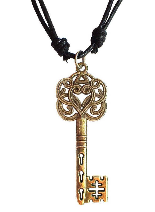 Bijoux De Ja Antique Bronze Celtic Knot Skeleton Key Charm Pendant Adjustable Cord Necklace - Image 1