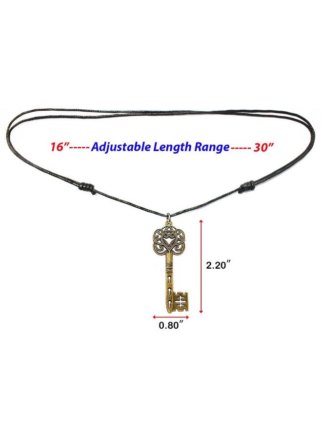 Bijoux De Ja Antique Bronze Celtic Knot Skeleton Key Charm Pendant Adjustable Cord Necklace - Image 3