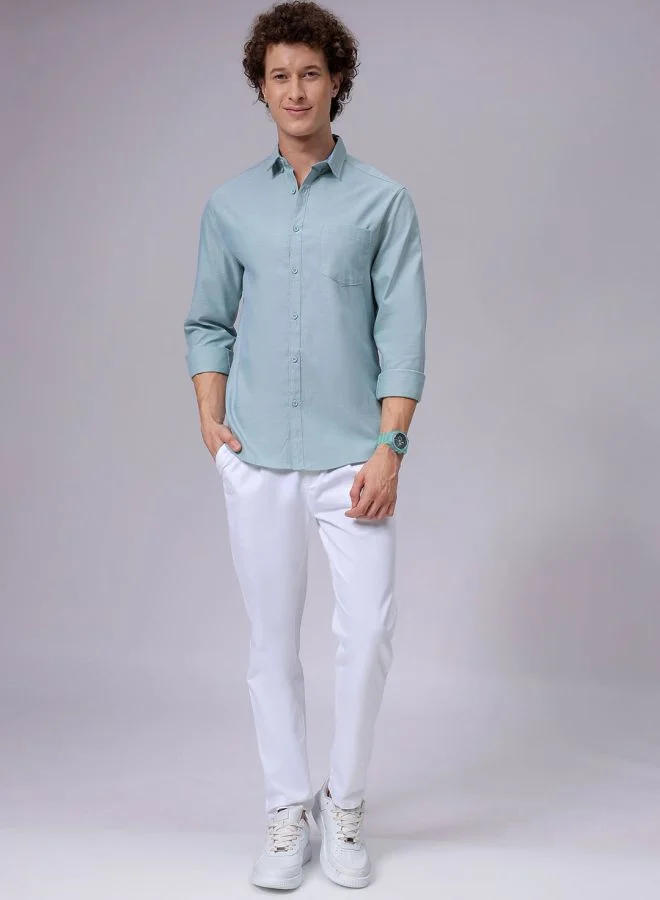 The Indian Garage Co Men Slim Fit Solid Full Sleeves Cutaway Collar Casual Shirt