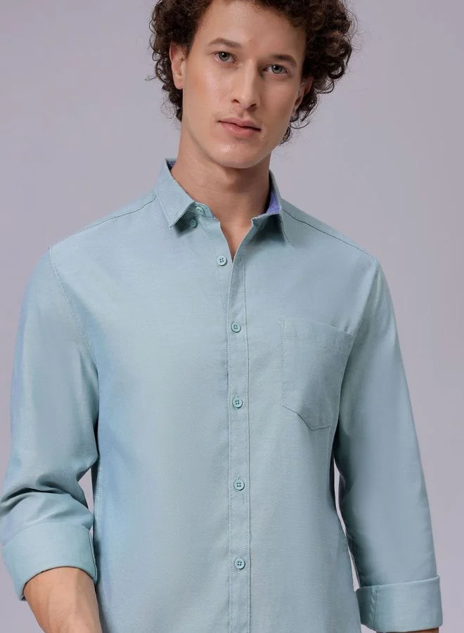 The Indian Garage Co Men Slim Fit Solid Full Sleeves Cutaway Collar Casual Shirt