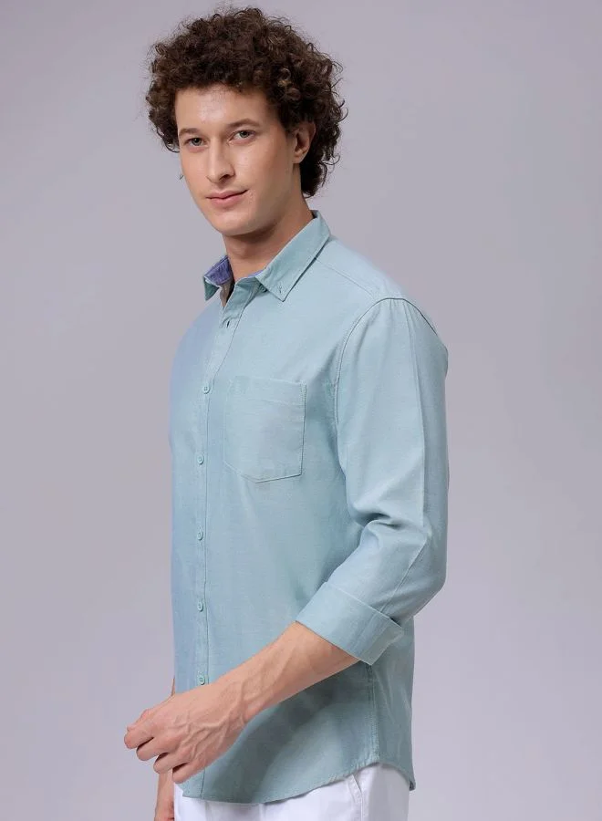 The Indian Garage Co Men Slim Fit Solid Full Sleeves Cutaway Collar Casual Shirt