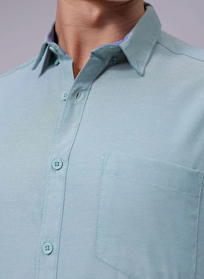 The Indian Garage Co Men Slim Fit Solid Full Sleeves Cutaway Collar Casual Shirt