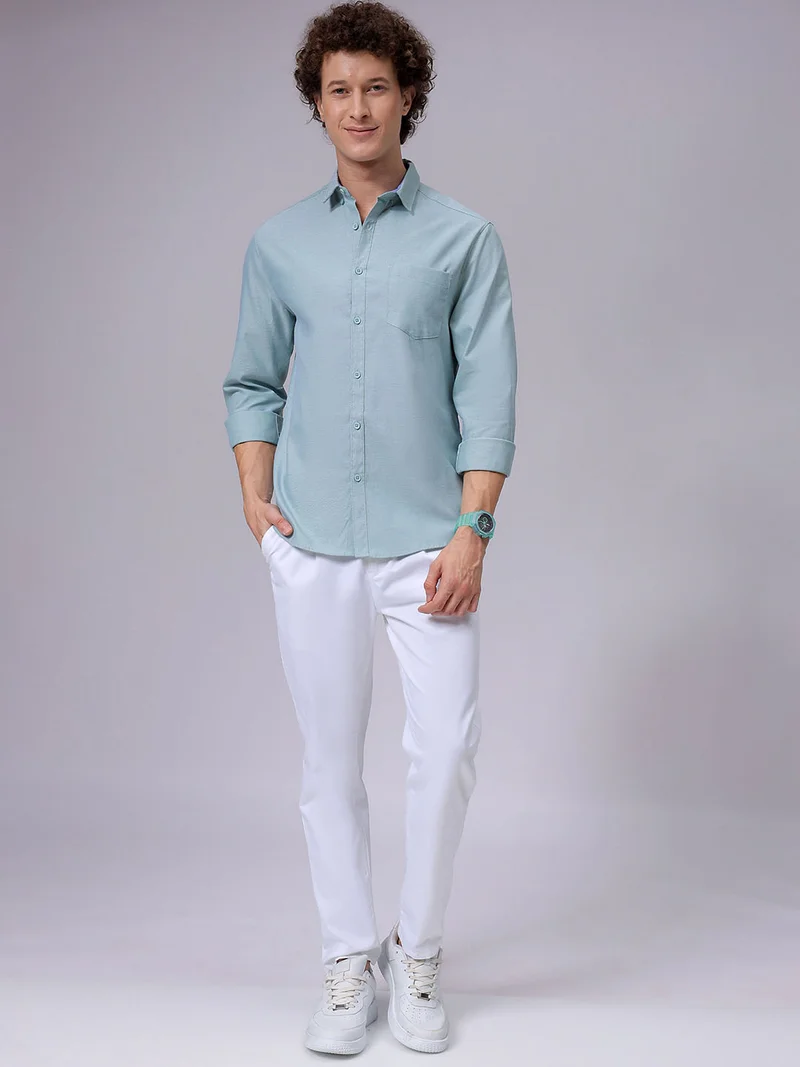 The Indian Garage Co Men Slim Fit Solid Full Sleeves Cutaway Collar Casual Shirt