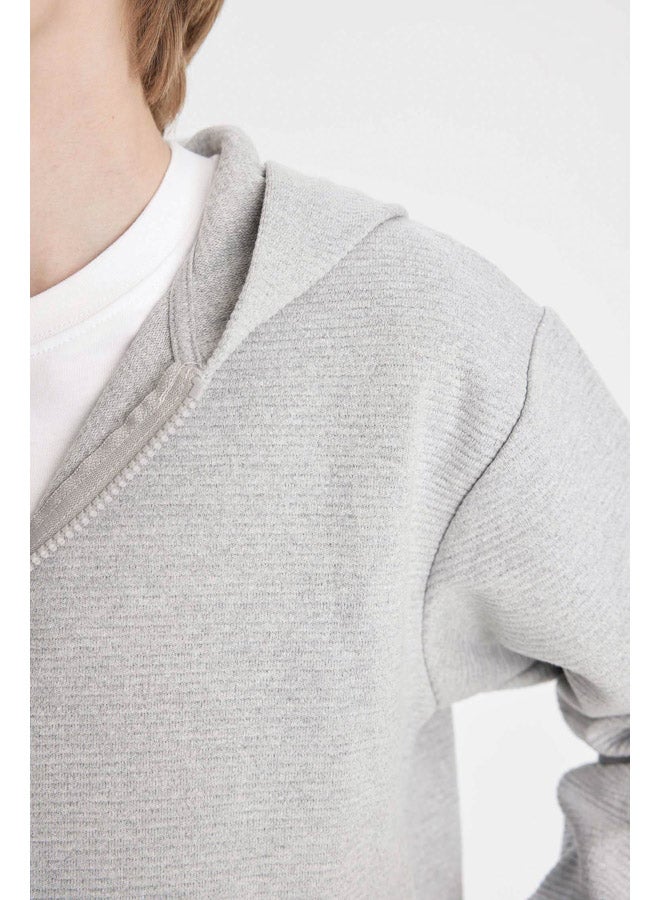 Boy Knitted Regular Fit Hooded Long Sleeve Cardigan