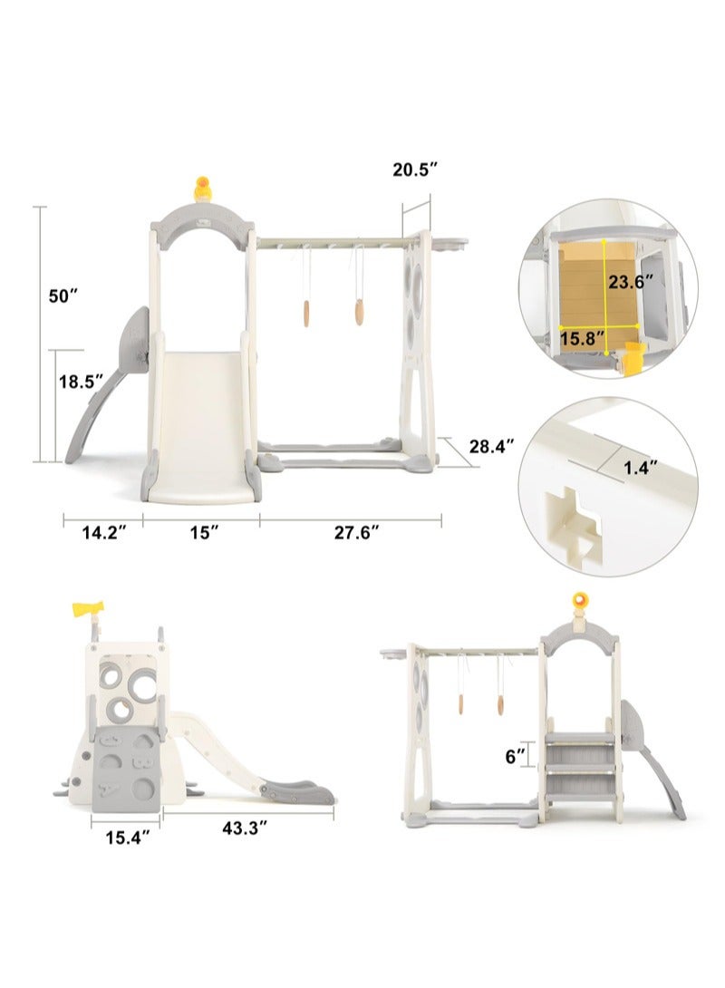 MaBaby 6 in 1 Kids Slide Large Entertainment Toy Freestanding Slide with Basketball Hoop Climbing Ladder Horizontal Bar Rings and Telescope Indoor Outdoor Backyard Playground Toy  - Image 2